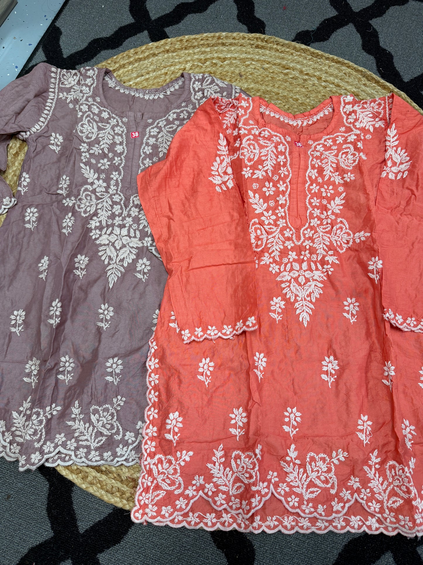 Orangish peach premium chikankari chanderi co-ord set