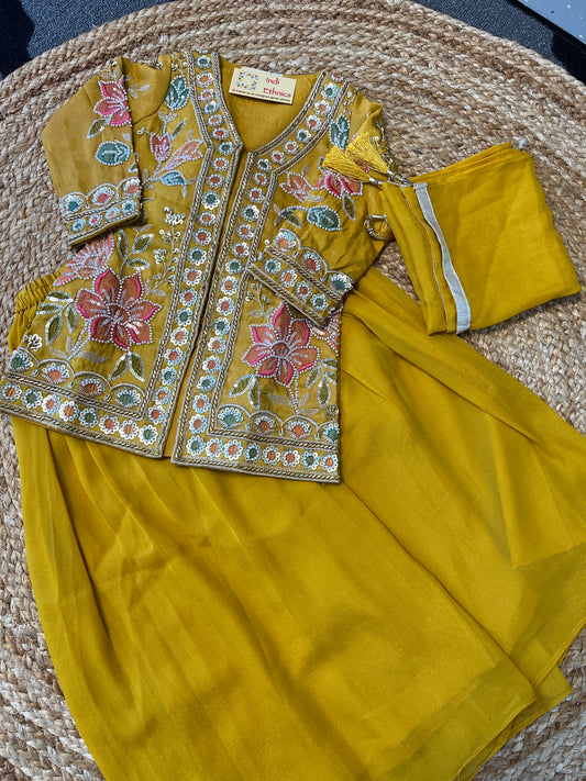 Girls Mustard yellow handwork sharara suit