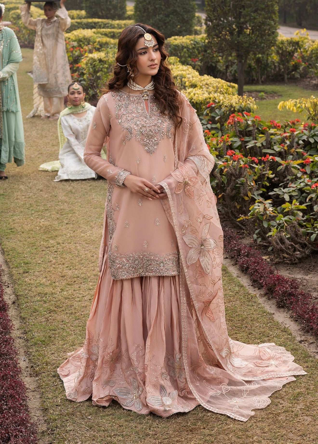 Baby pink heavy handwork sharara suit