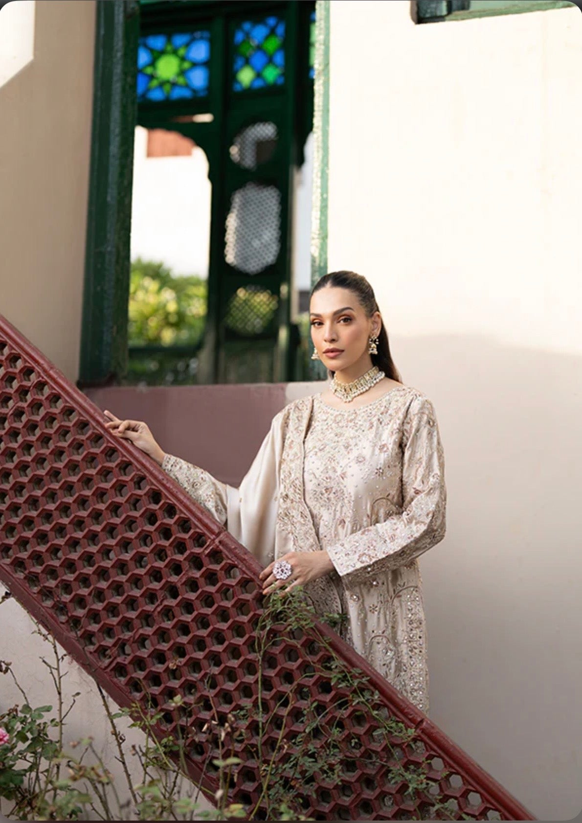 Beige gold heavy handwork suit
