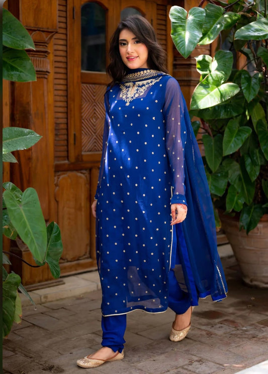 Plus sizs Royal blue chiffon 3 pc suit