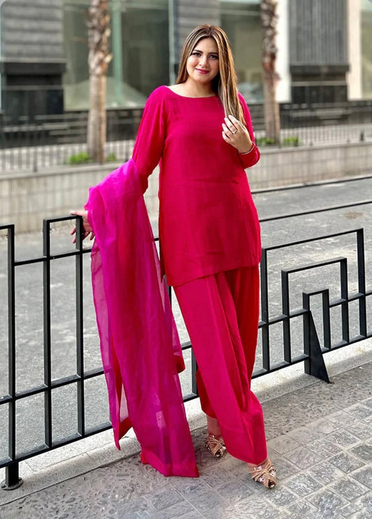 Dark pink pure viscose farshi salwar suit
