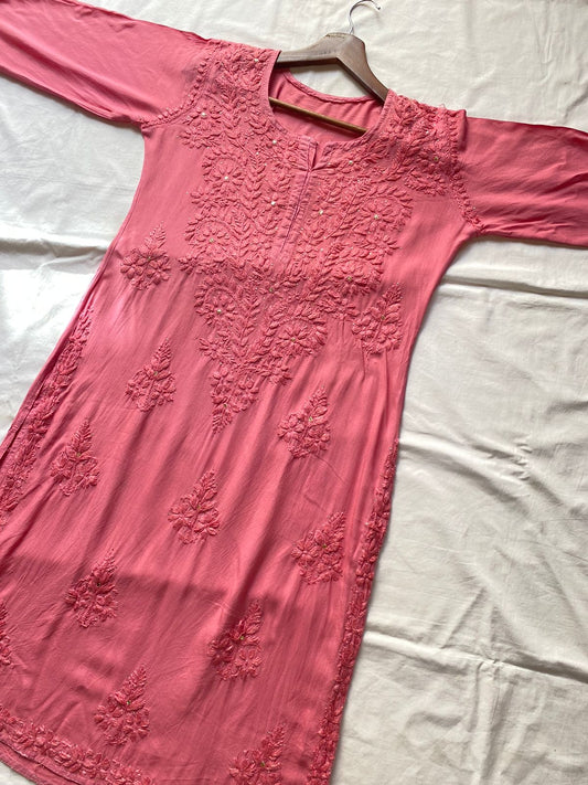 Dusty pink Lucknowi Kurti with mukaish work