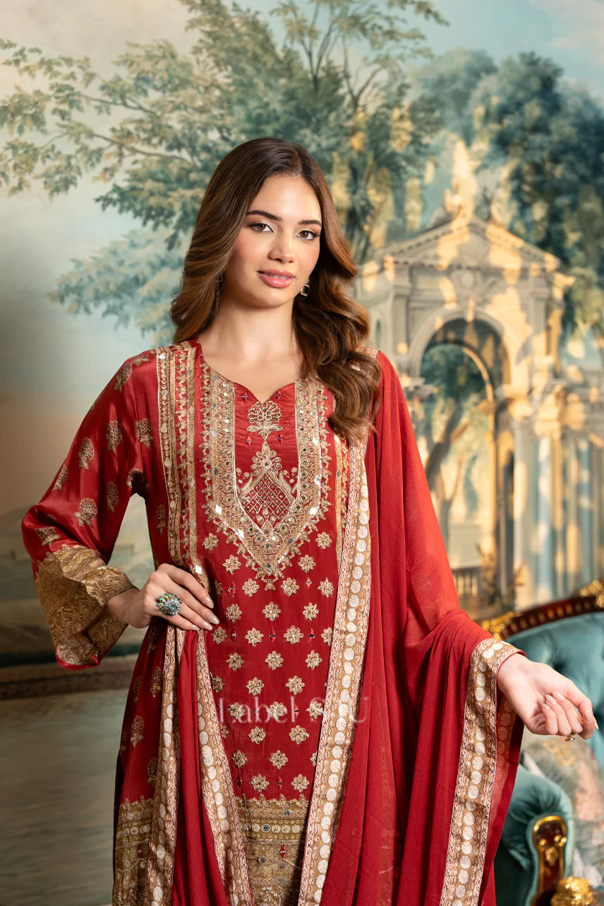 Red Pure crepe palazzo suit