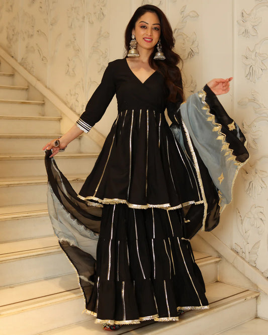 Black beautiful heavy gota patti peplum sharara set