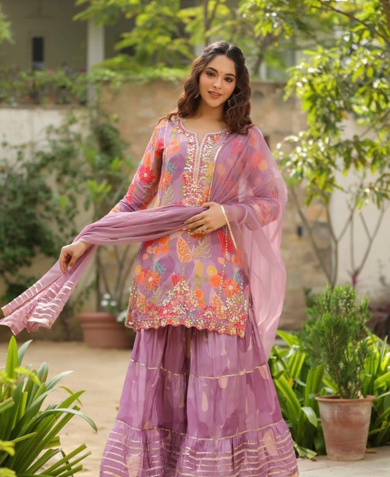 Lavender elegant sharara suit