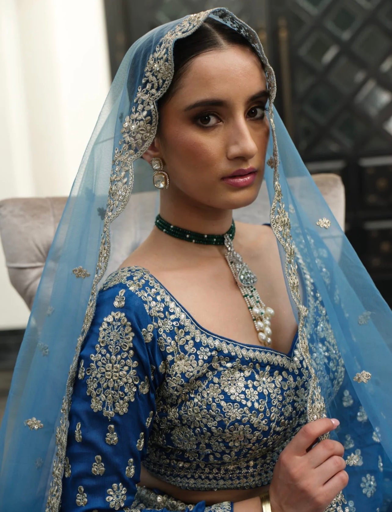 Stunning blue heavy embroidery and sequence lehenga