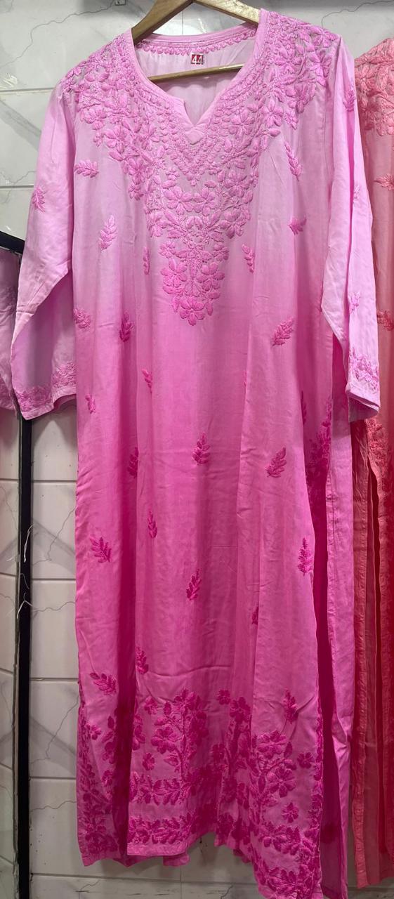 Plus Size Pink heavy modal chikankari kurti