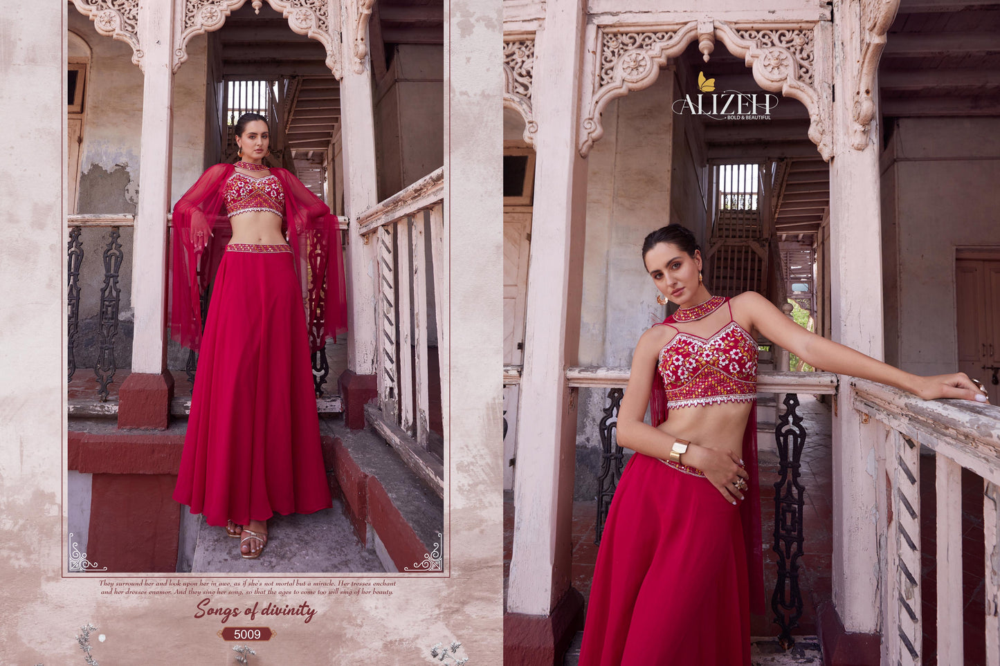 Red crop top with high neck shrug indo western