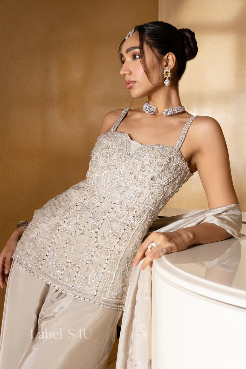 Grey heavy stylish handwork bustier style palazzo set
