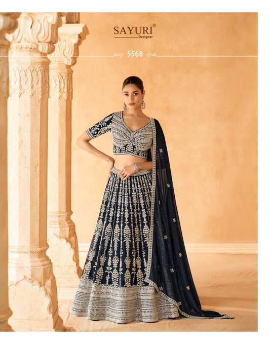 Deep navy blue heavy handwork and sequence lehenga choli