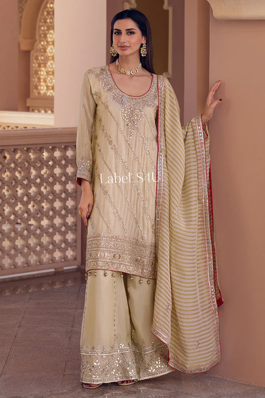 Off white golden palazzo suit