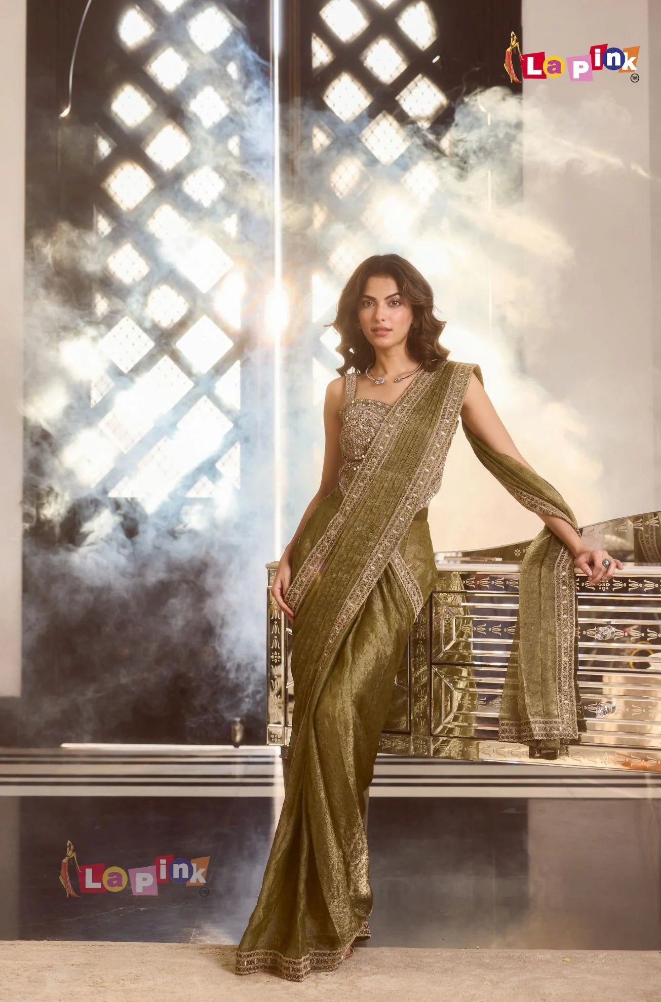 Green classy pre-draped saree