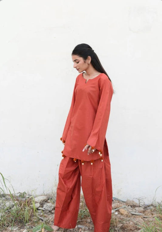 Rust Farshi salwar 2 piece co-ord set