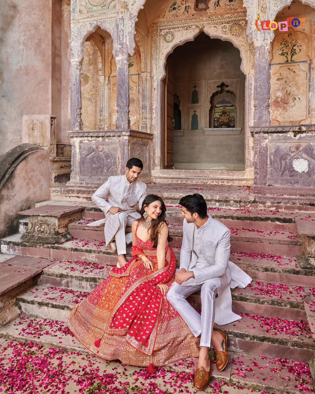 Red and orange heavy work formal partywear lehenga