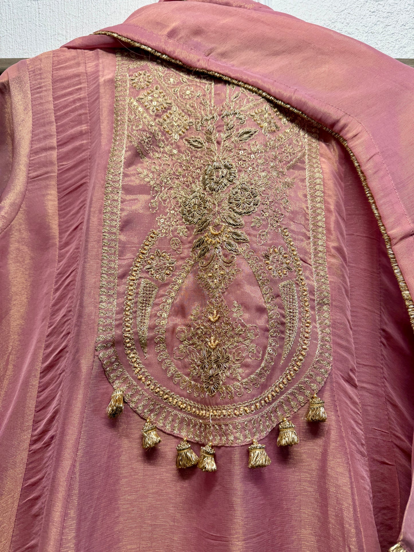 Pink pure tissue elegant A line kurta set