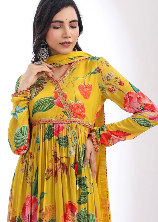 Yellow elegant Angrakha Kurta set