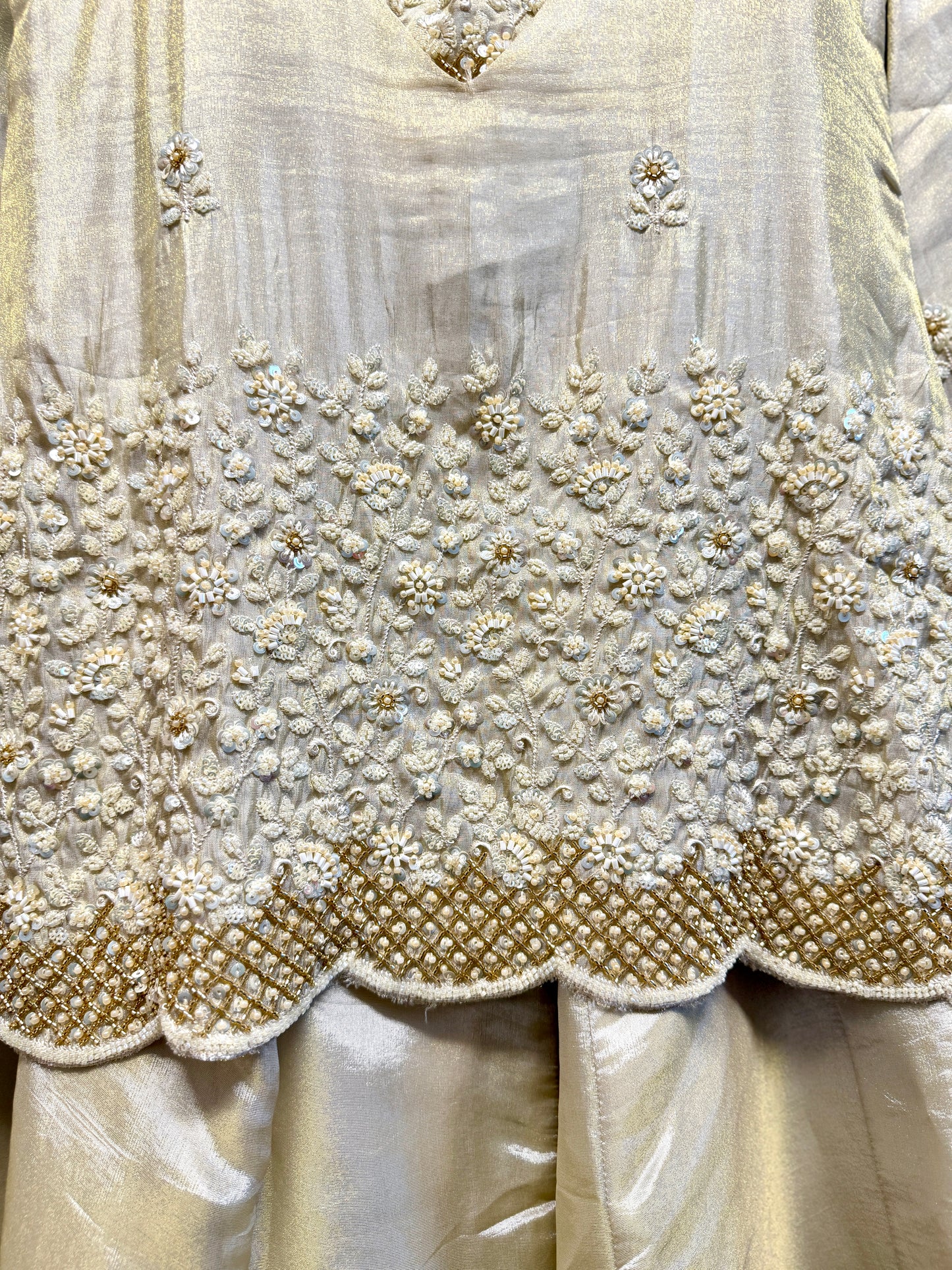 Off White heavy handwork bustier indo western set