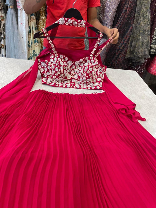 Red Indo western lehenga with handwork