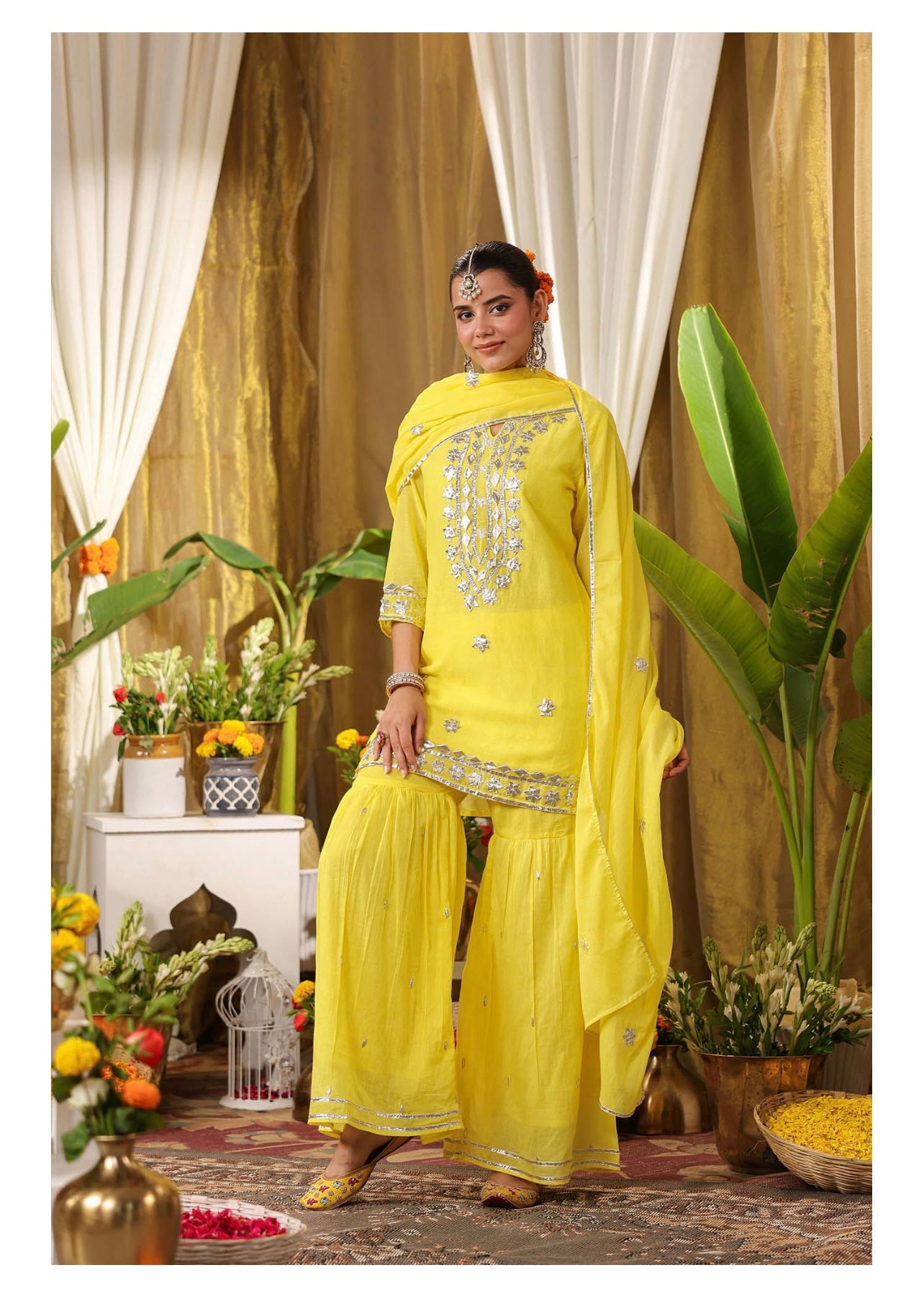 Lemon yellow gota patti sharara set