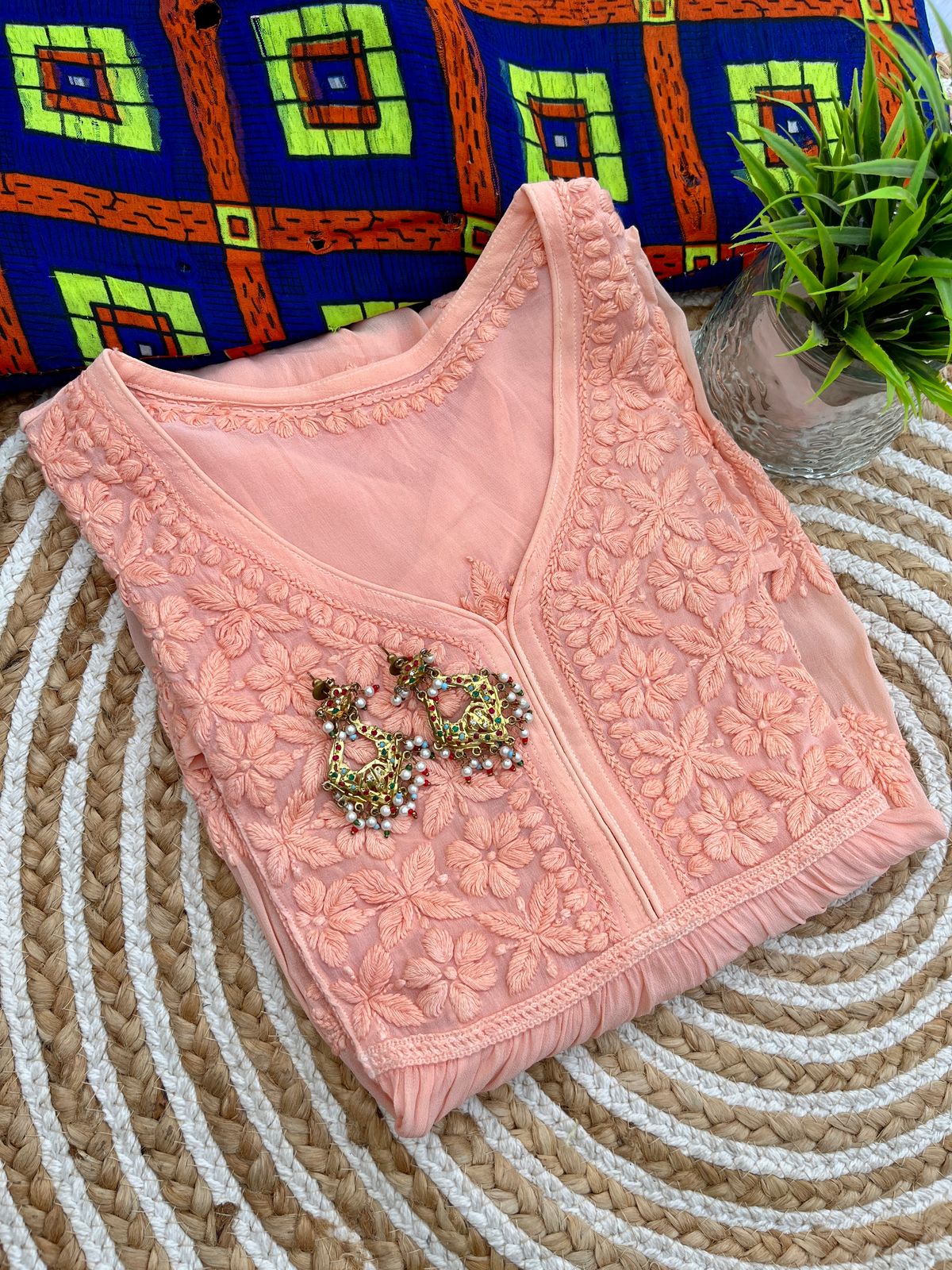 Premium viscose Chikankari 3D short anarkali kurt