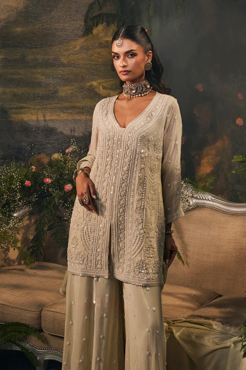light green heavy handwork palazzo suit