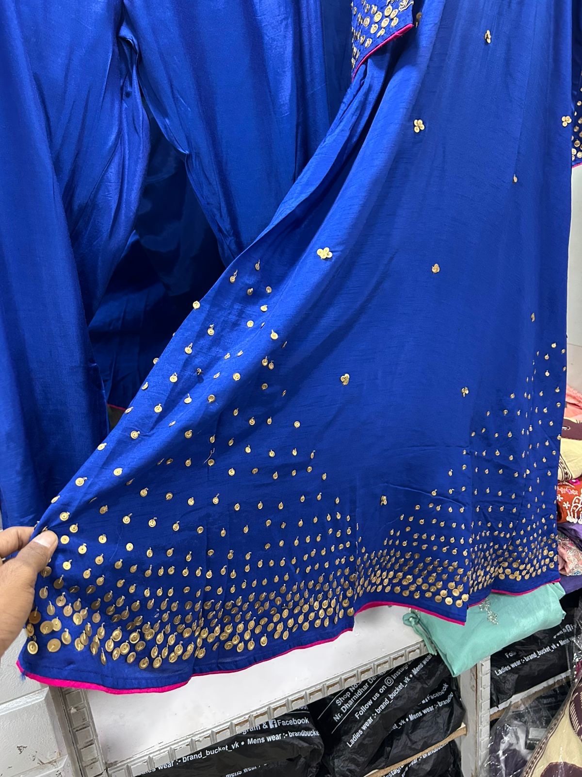 Royal blue heavy handwork silk anarkali kurta set