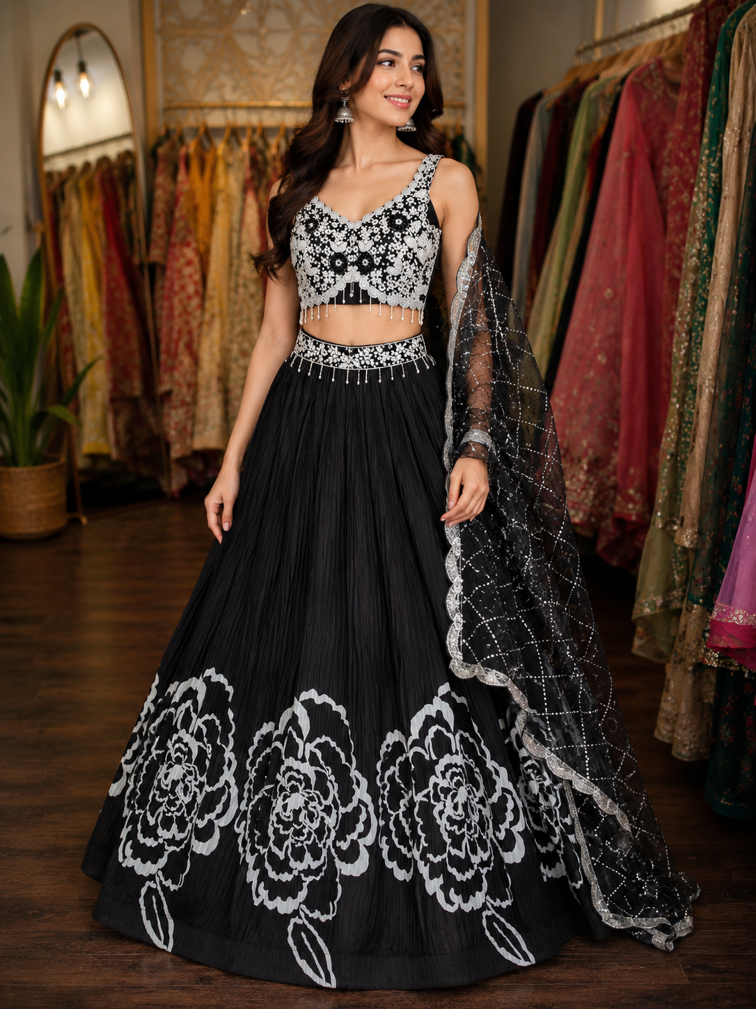 Black heavy handwork lehenga choli