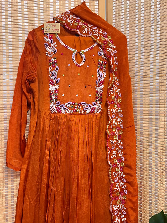 Burnt orange pure chinnon handwork suit