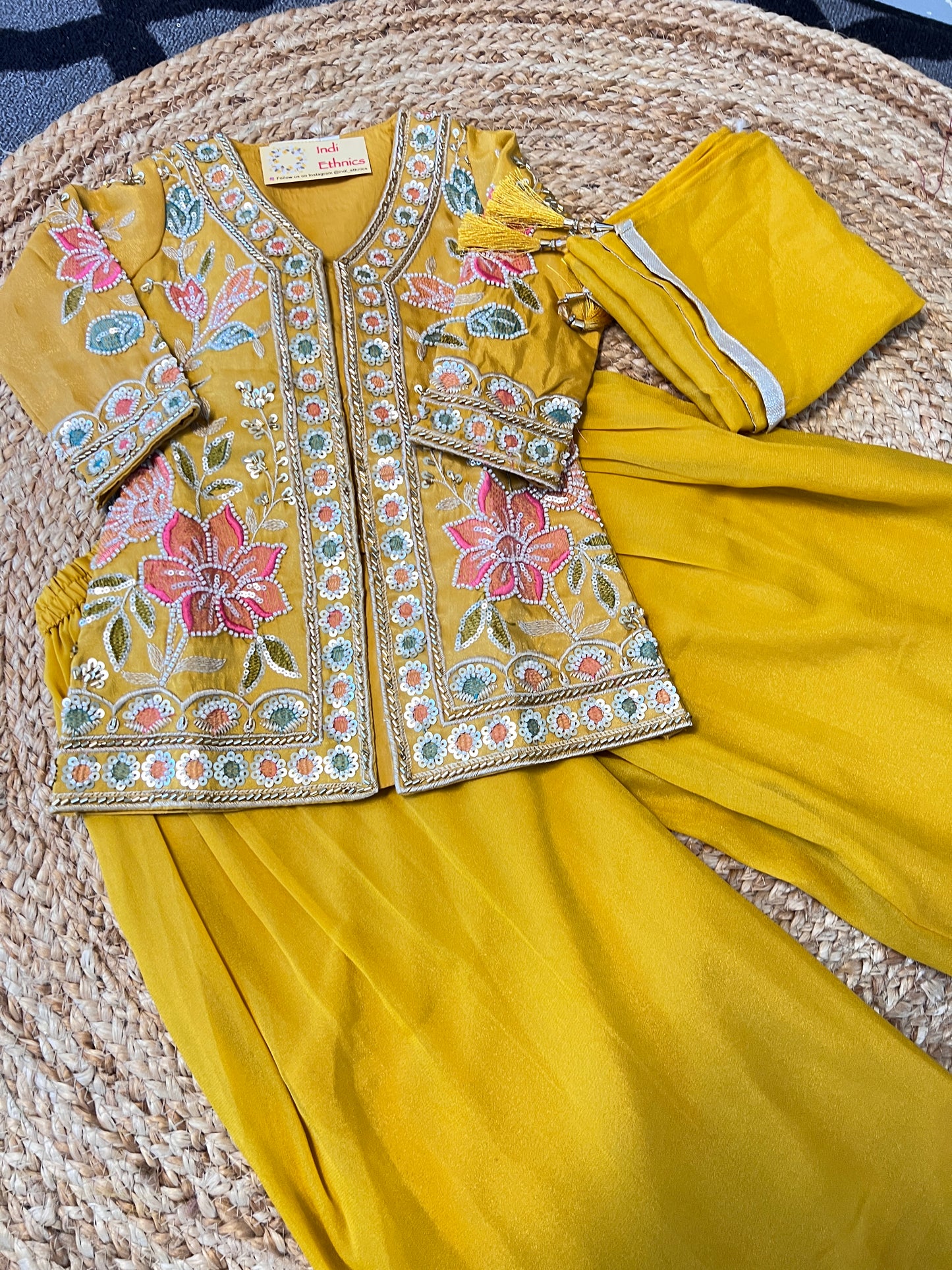 Girls Mustard yellow handwork sharara suit