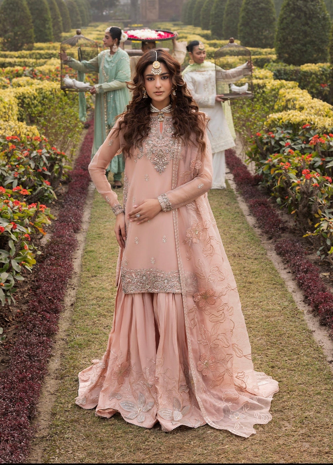 Baby pink heavy handwork sharara suit