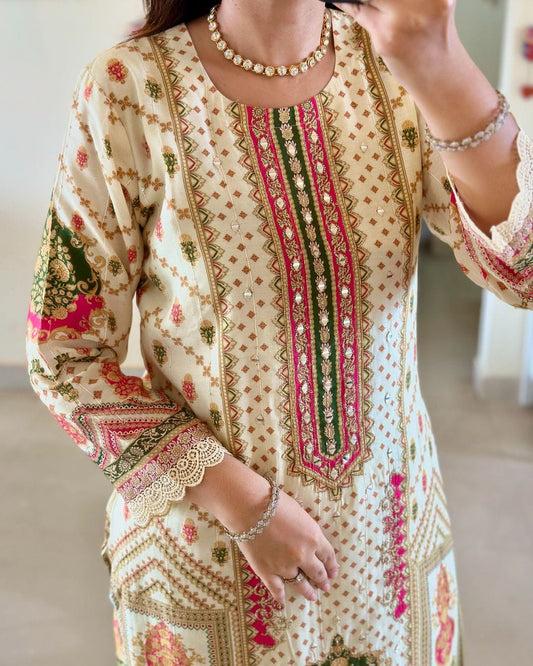 Off white pink beautiful casual wear suit