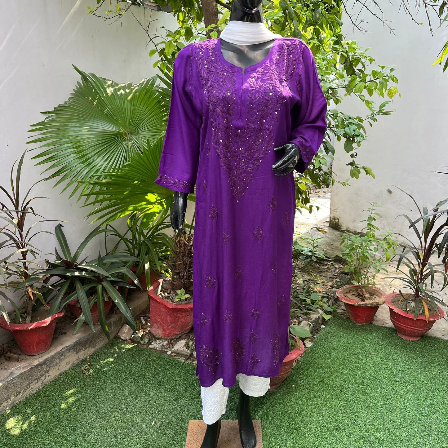 Purple Modal fabric lucknowi kurti