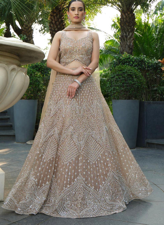 Beige heavy work lehenga choli dupatta