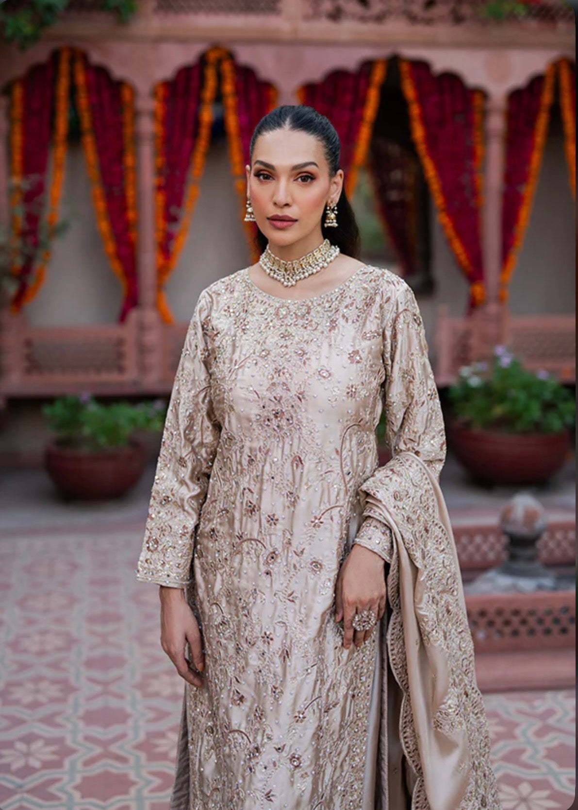 Beige gold heavy handwork suit