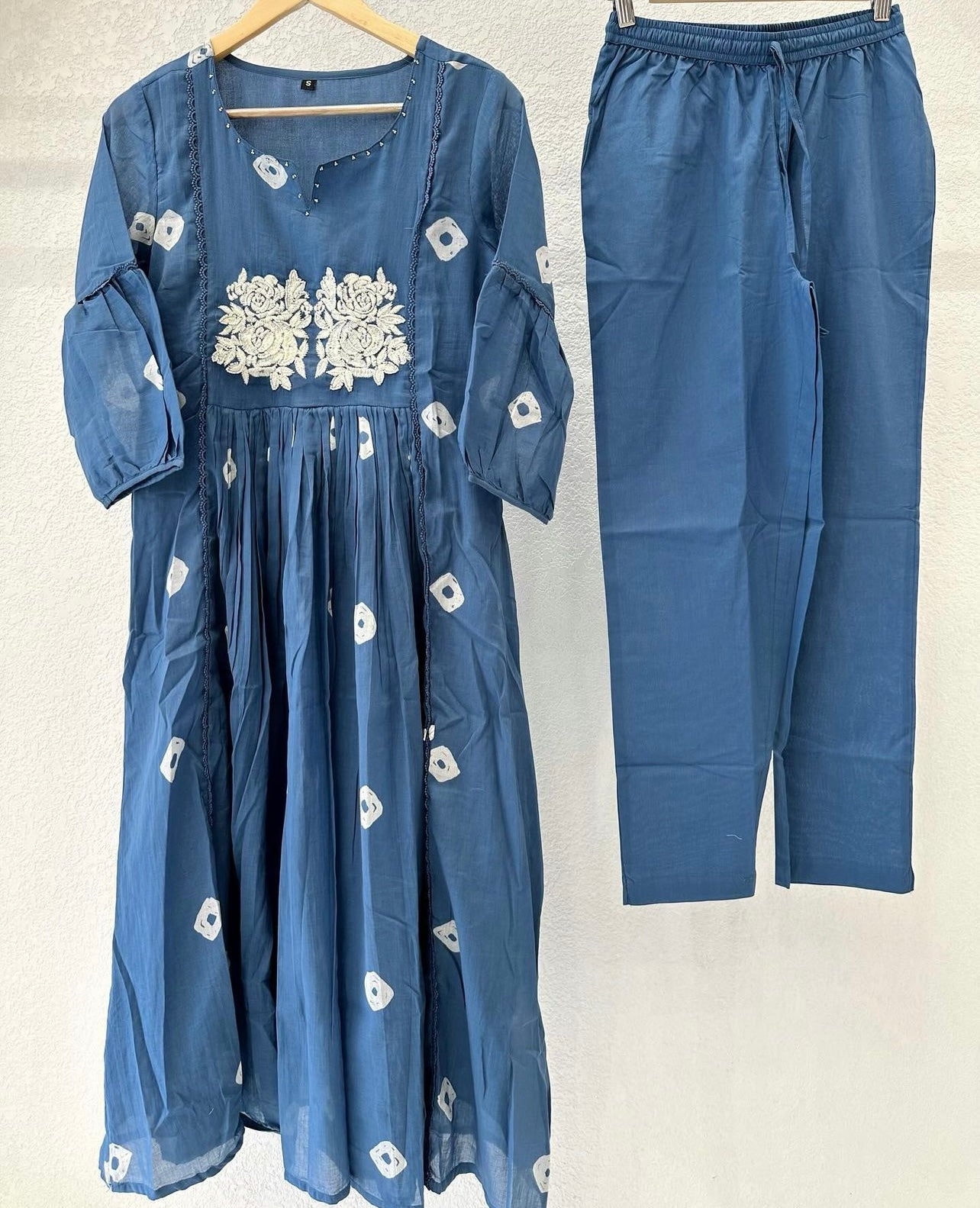 Blue embroidered summer co-ord set