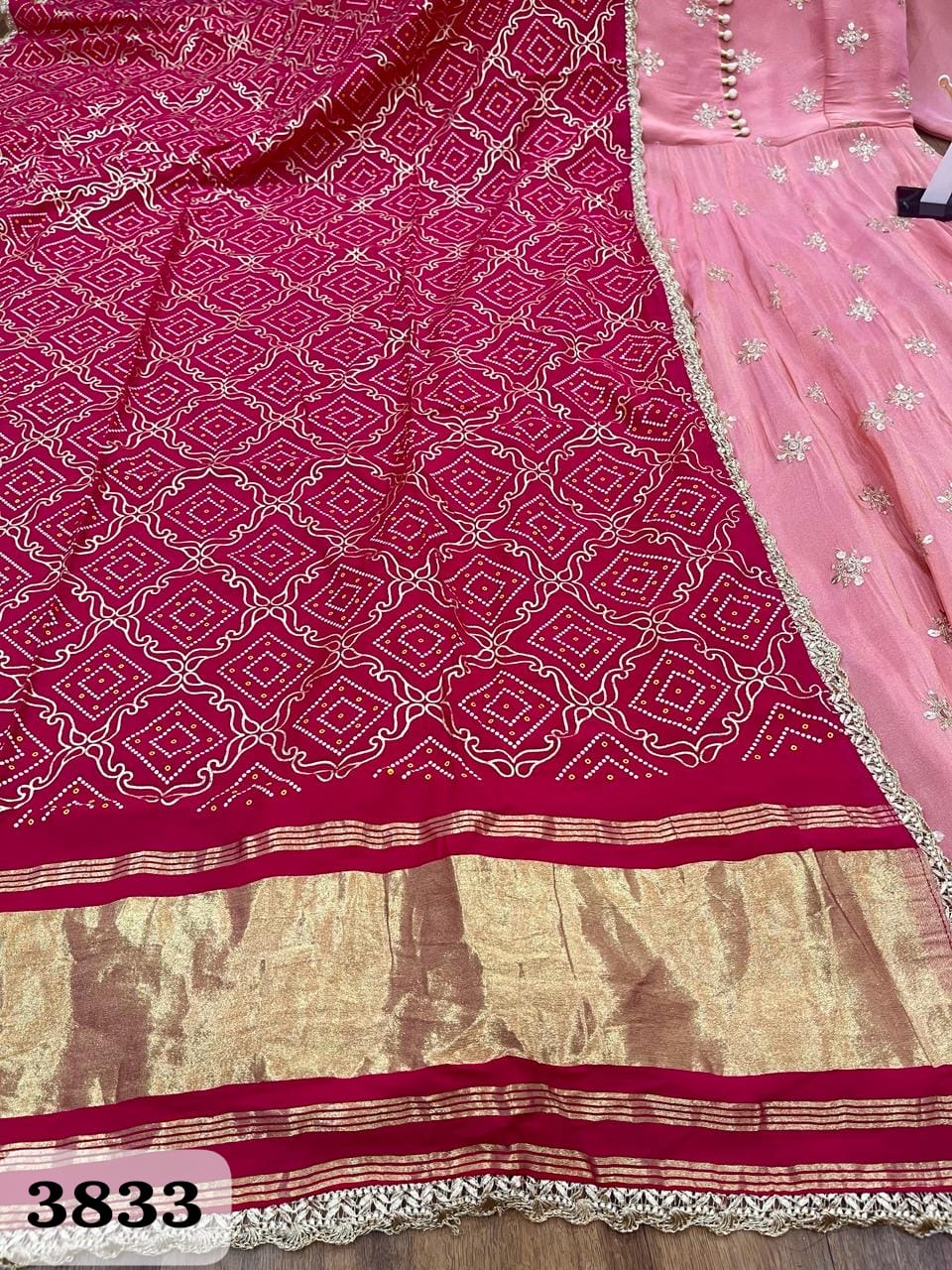 Premium pink jacquard fabric anarkali kurti and dupatta