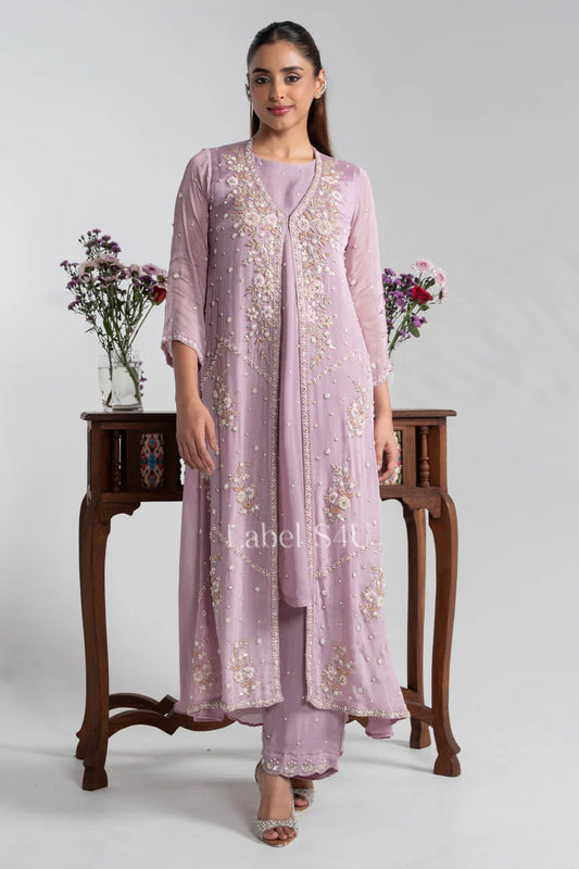 Lavender heavy handwork front slit suit