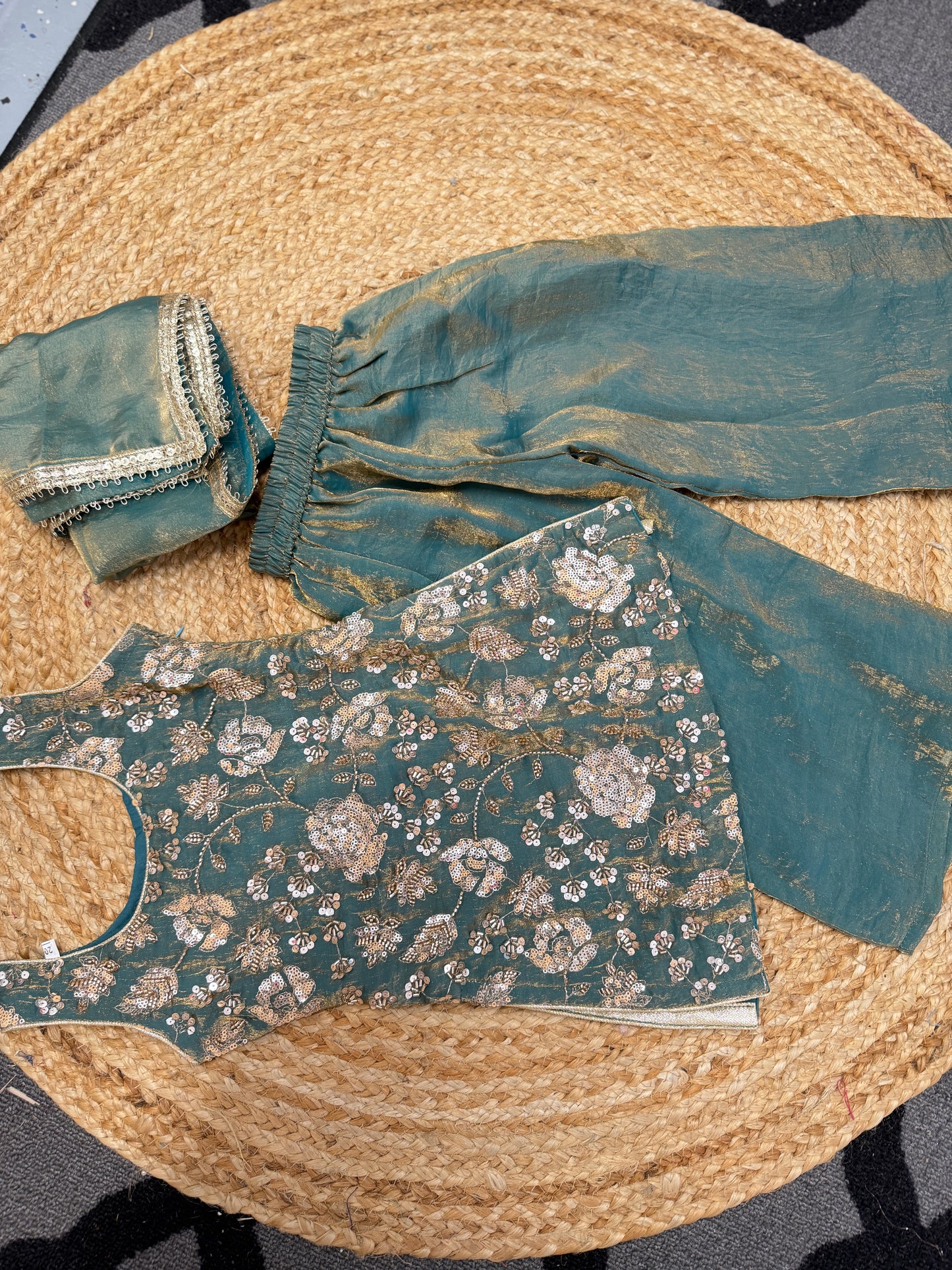 Girls Teal fendy silk palazzo suit