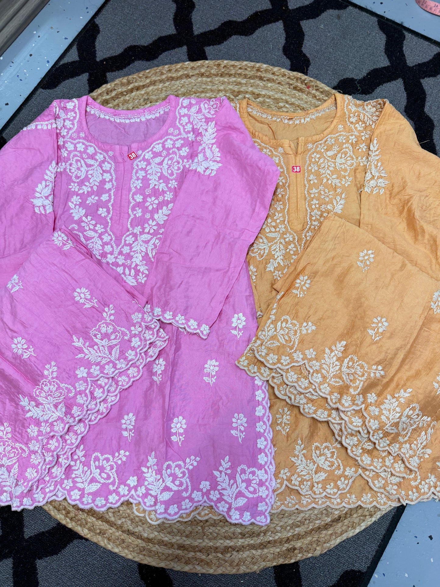 Light orange premium chikankari chanderi co-ord set