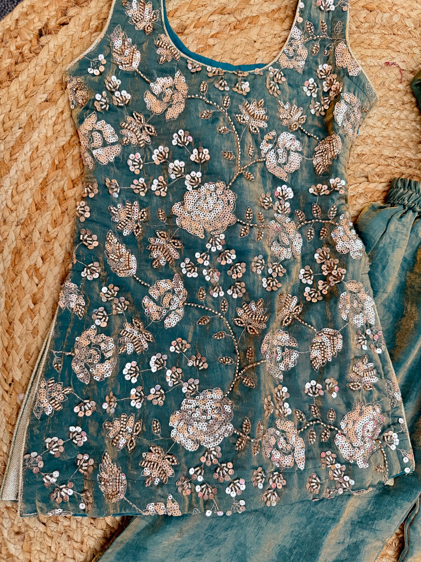 Girls Teal fendy silk palazzo suit