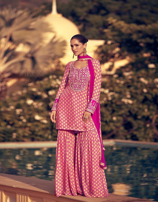 Pink elegant partywear sharara set