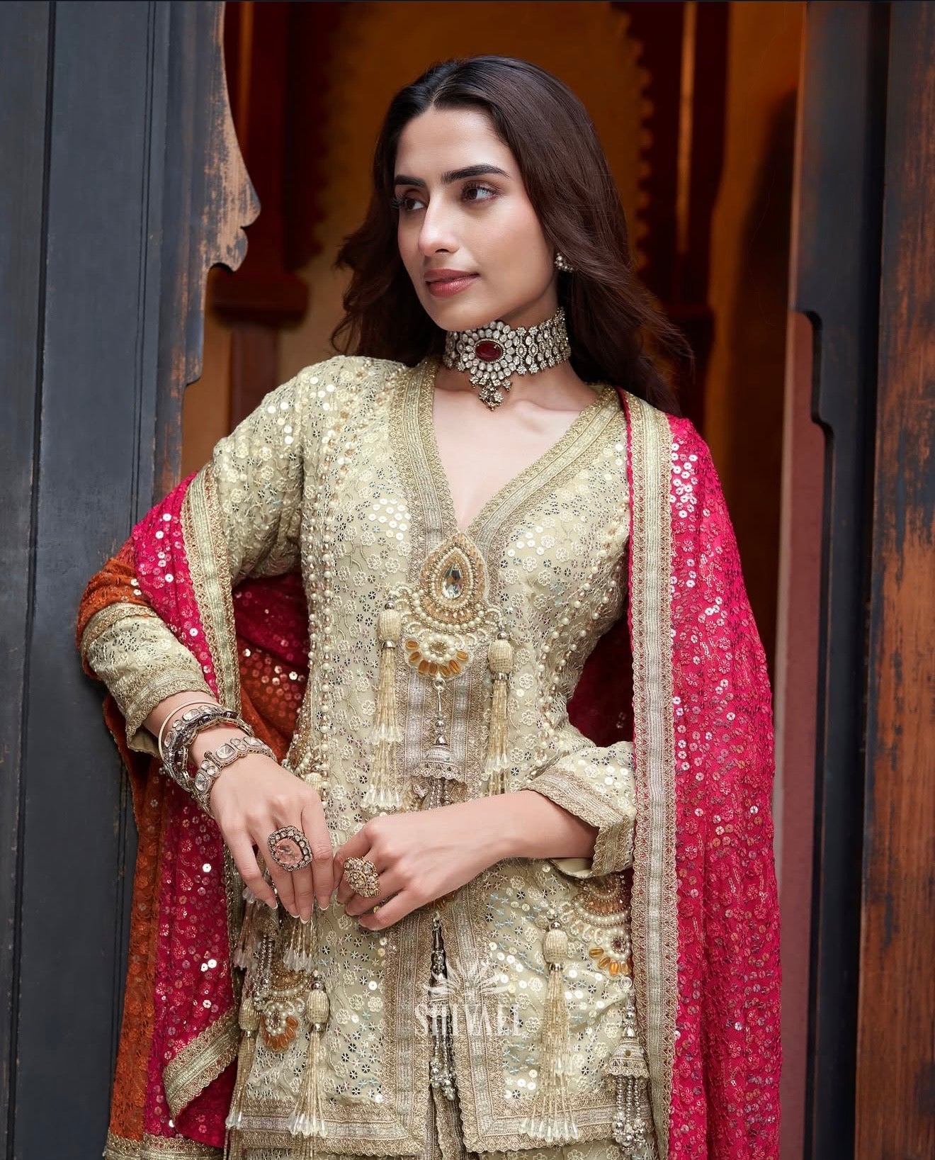Gold heavy sequin indo western