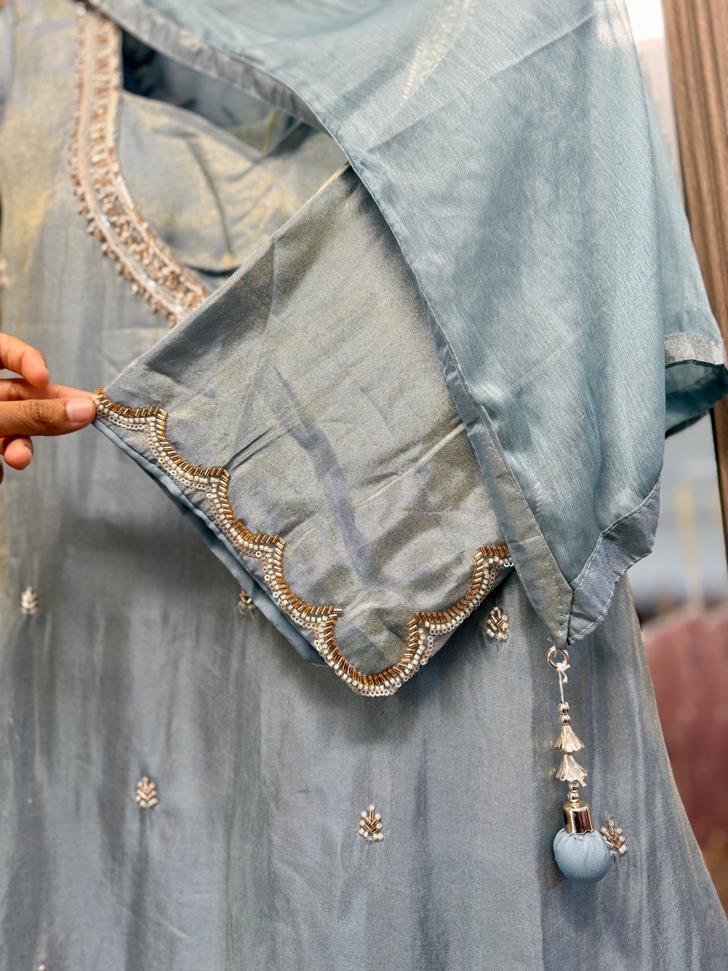 Frost blue handwork tissue suit