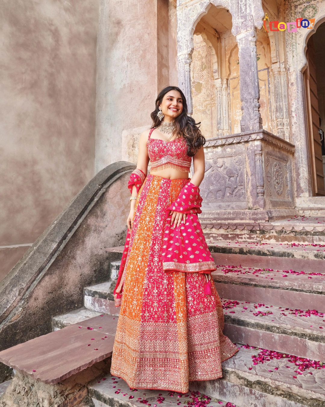 Red and orange heavy work formal partywear lehenga