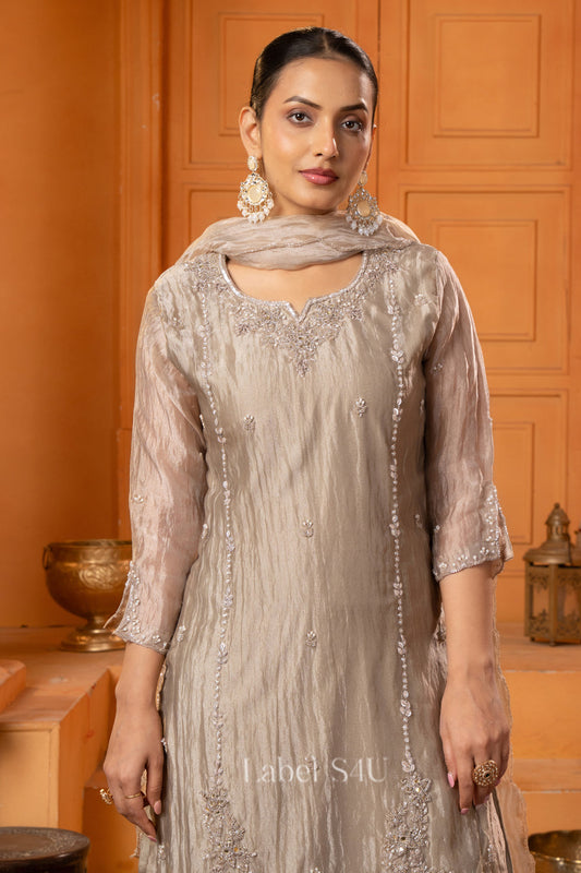 Plus size tissue handwork sharara set