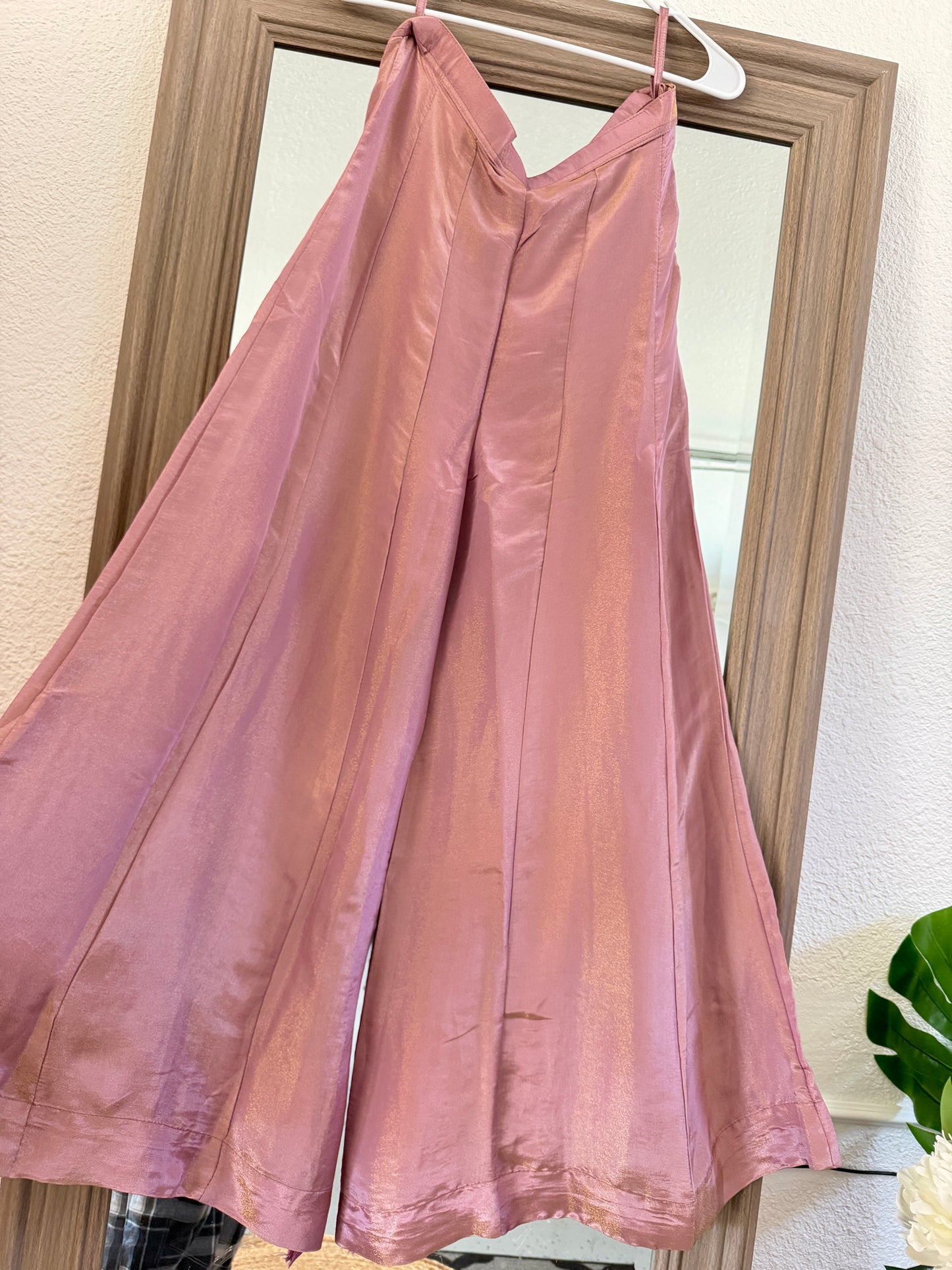 Onion pink tissue heavy handwork bustier style co-ord set