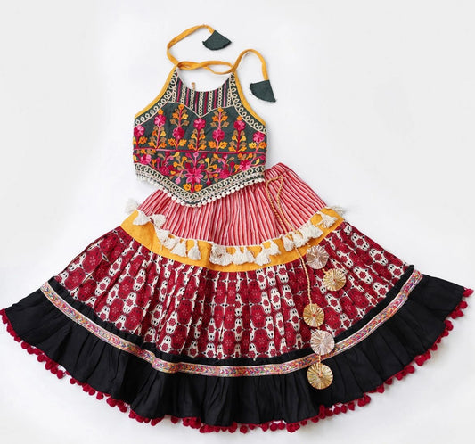 Girls Red Pure cotton heavy embroidered trendy lehenga choli