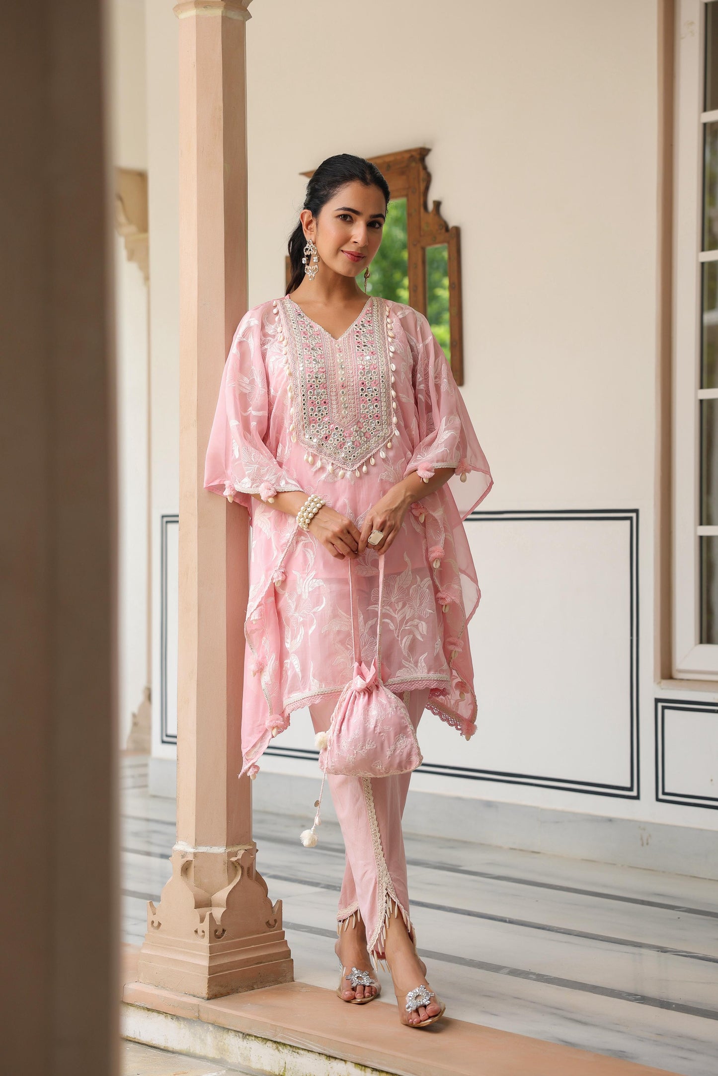 Baby pink trendy beautiful kaftan tulip pant set