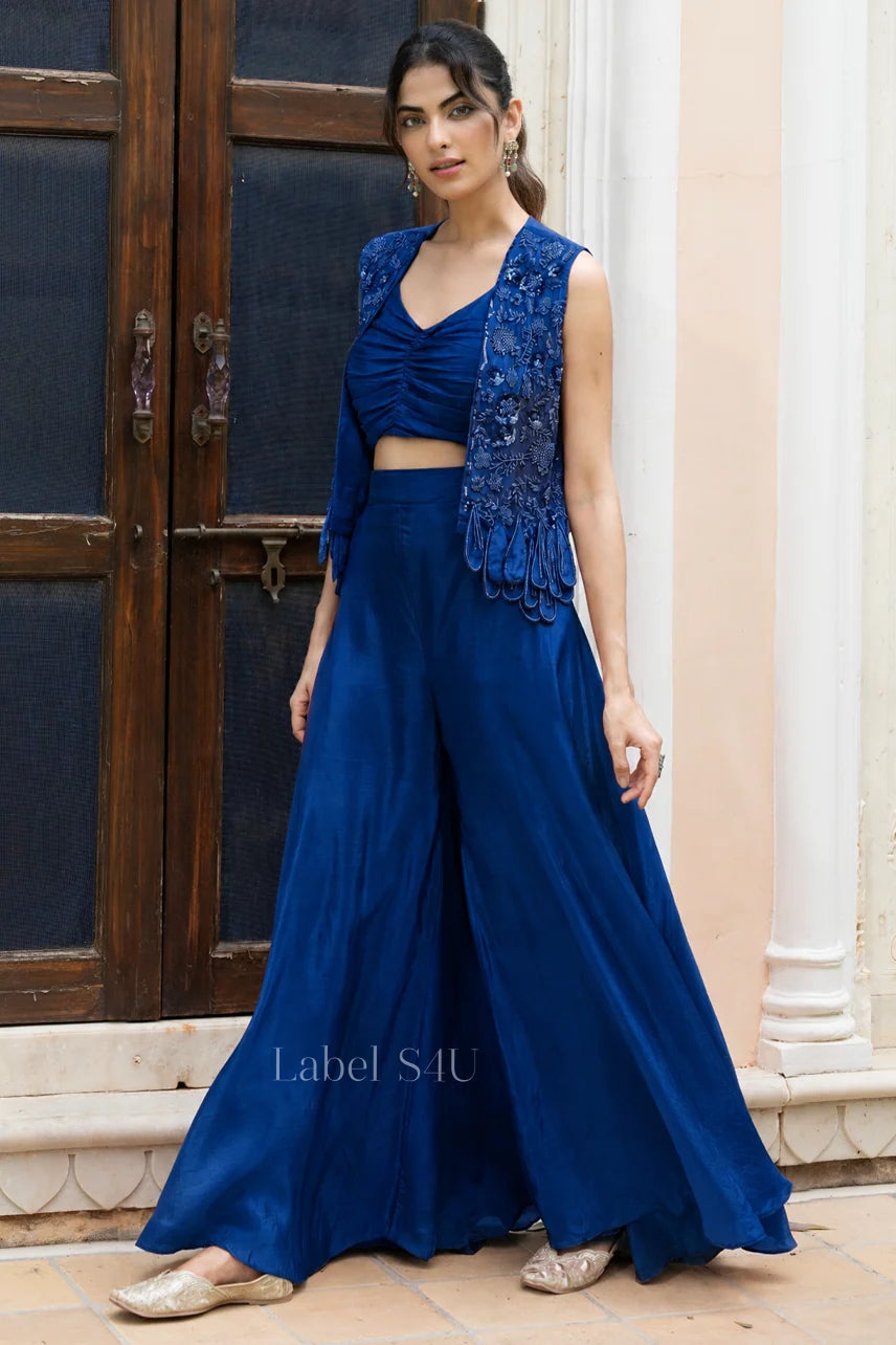 Blue Heavy handwork indowestern jacket set